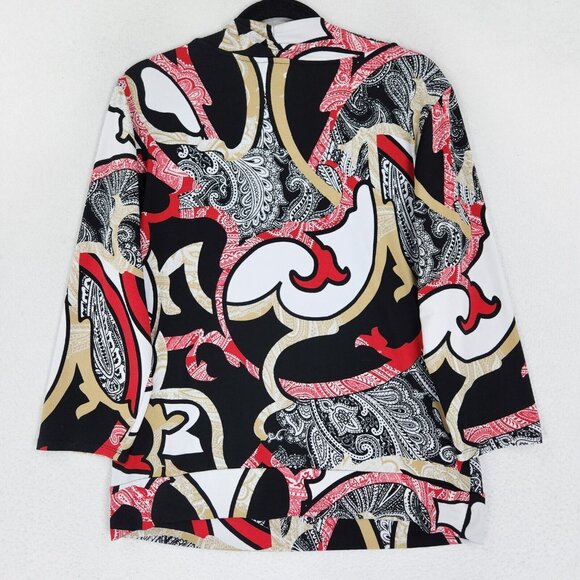 Chicos Shirt Womens 2 Black Red Large Printed Lightweight 3/4 Sleeve Blouse - Picture 10 of 11